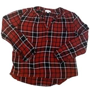 LOFT Red Plaid Long Sleeve Blouse, Size XL